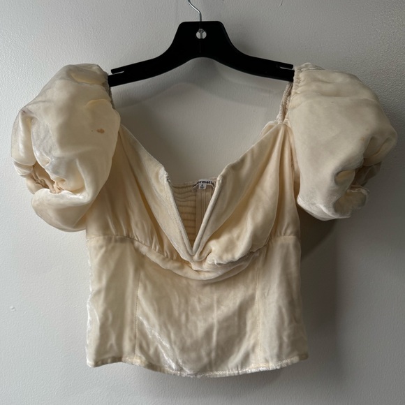 Reformation Amina Velvet Elegant Off-Shoulder White Top - Picture 3 of 12